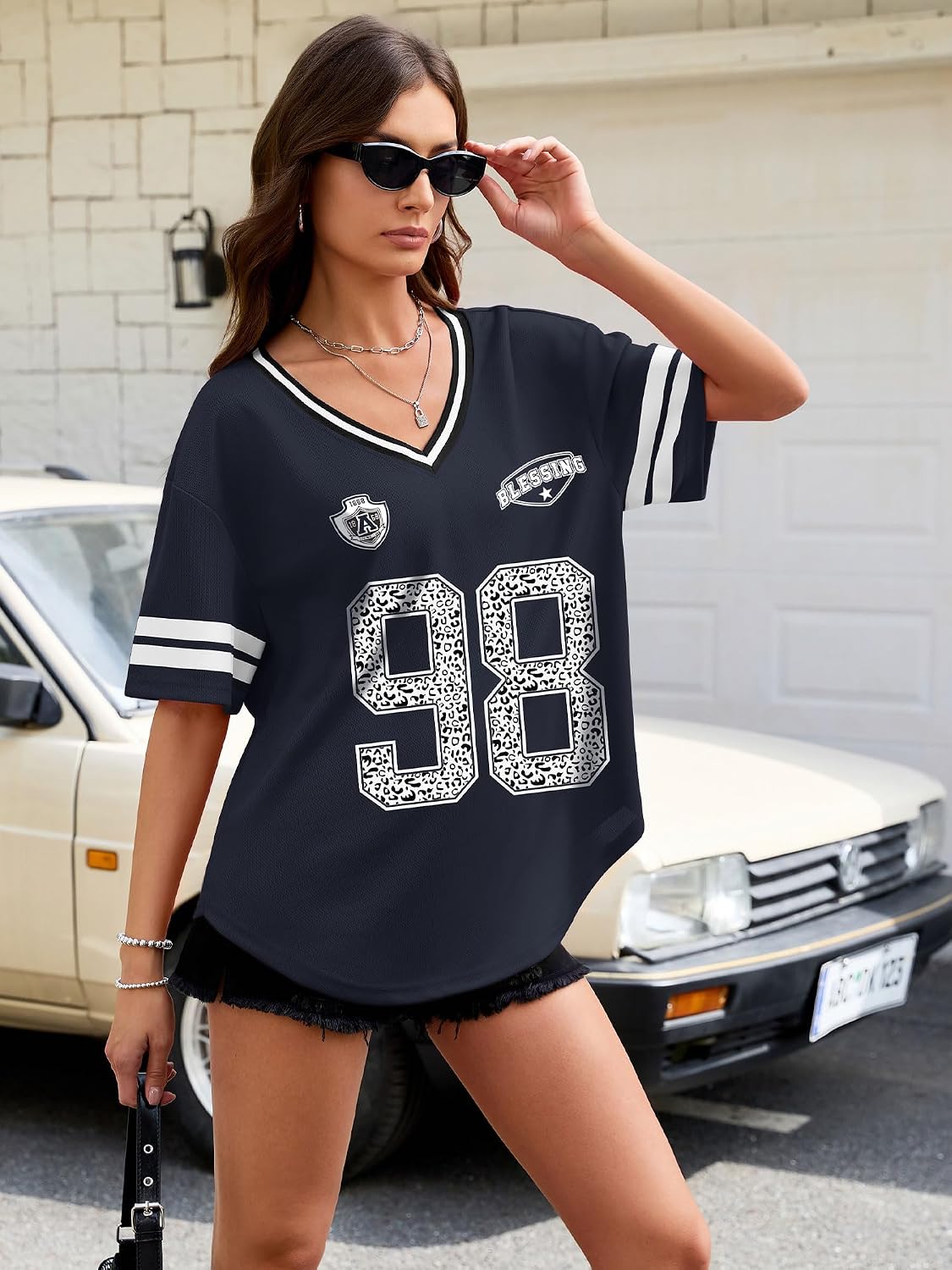Oversized Leopard Print Football Jersey Tee - Hình 2