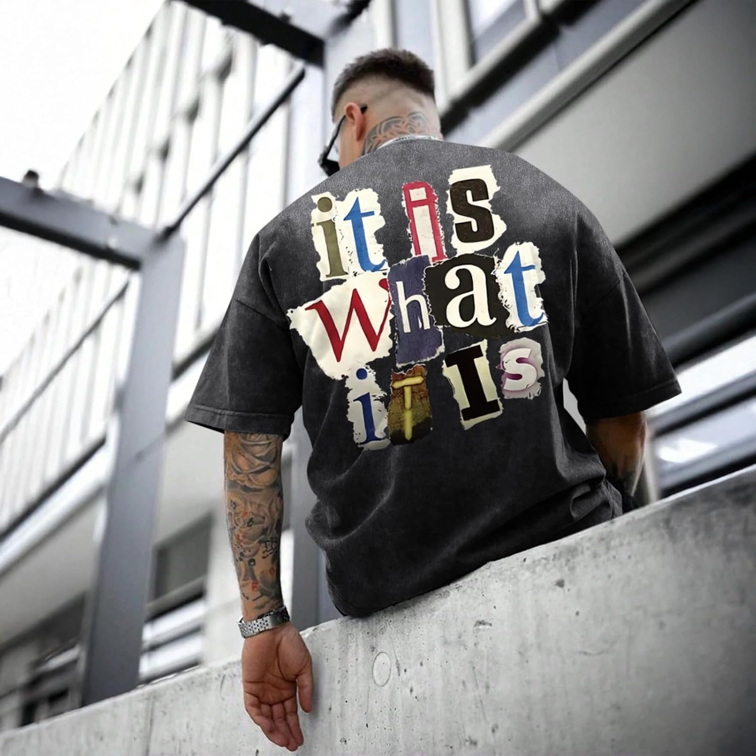 Unisex Washed Black Graphic Tee - Hình 3