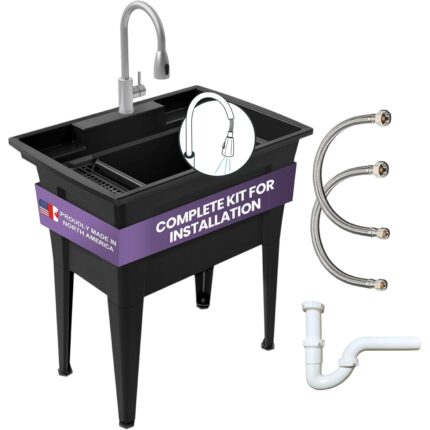 Durable Black Utility Sink with Pull-Out Faucet & Full Kit