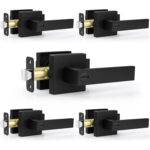Matte Black Square Privacy Door Levers – 5-Pack Modern for Bedroom