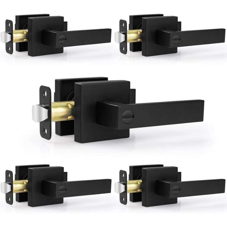Matte Black Square Privacy Door Levers - 5-Pack Modern for Bedroom