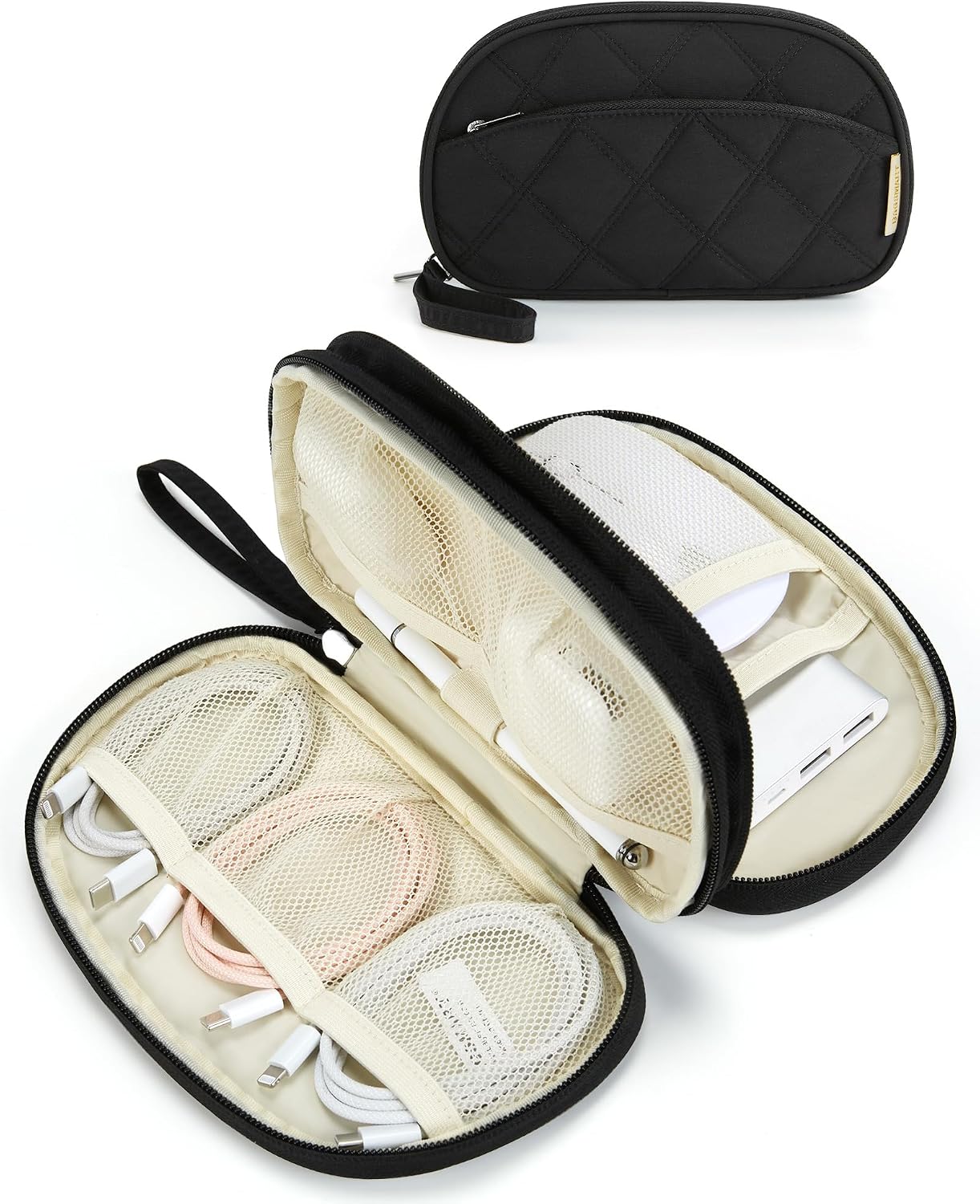 BAGSMART Electronics Organizer Travel Case for Cords Chargers Phones, Beige | Puffy Padded, Travel