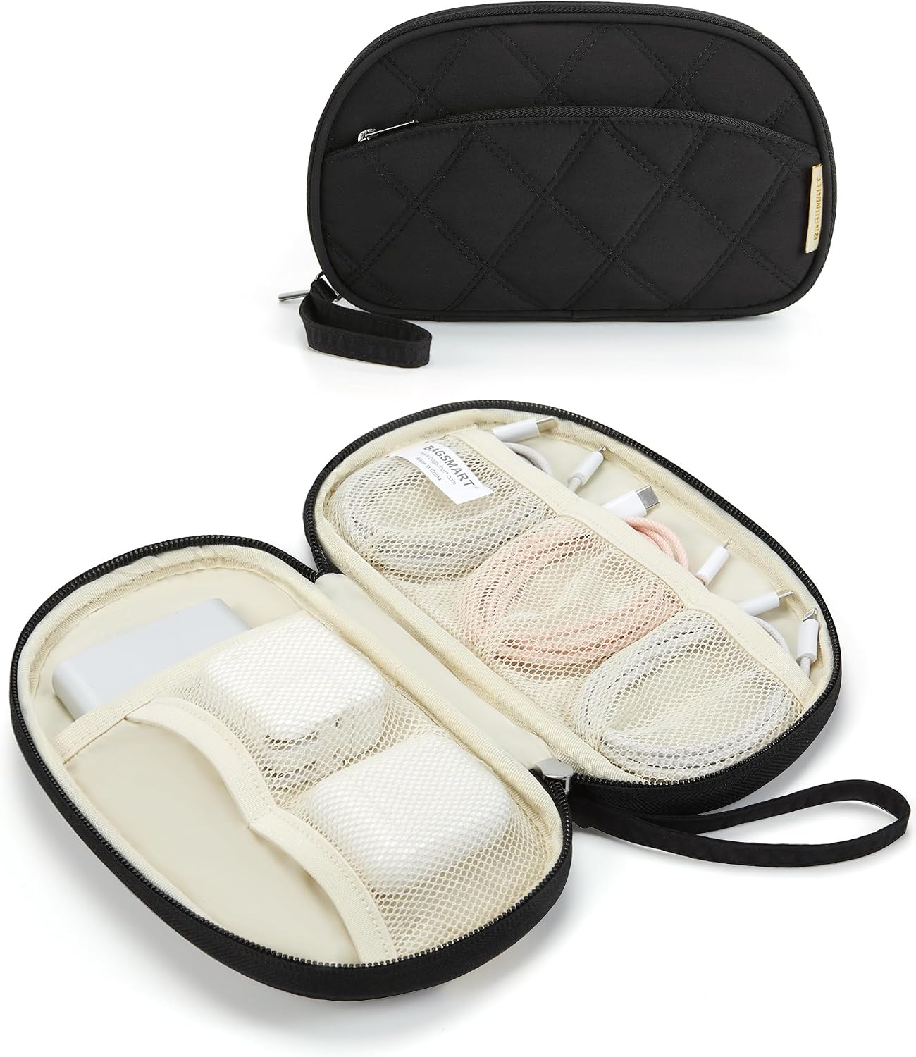 BAGSMART Electronics Organizer Travel Case for Cords Chargers Phones, Beige | Puffy Padded, Travel