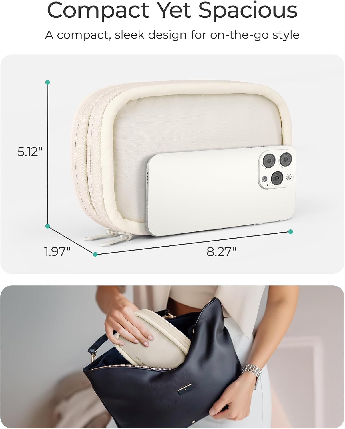 BAGSMART Electronics Organizer Travel Case for Cords Chargers Phones, Beige | Puffy Padded, Travel