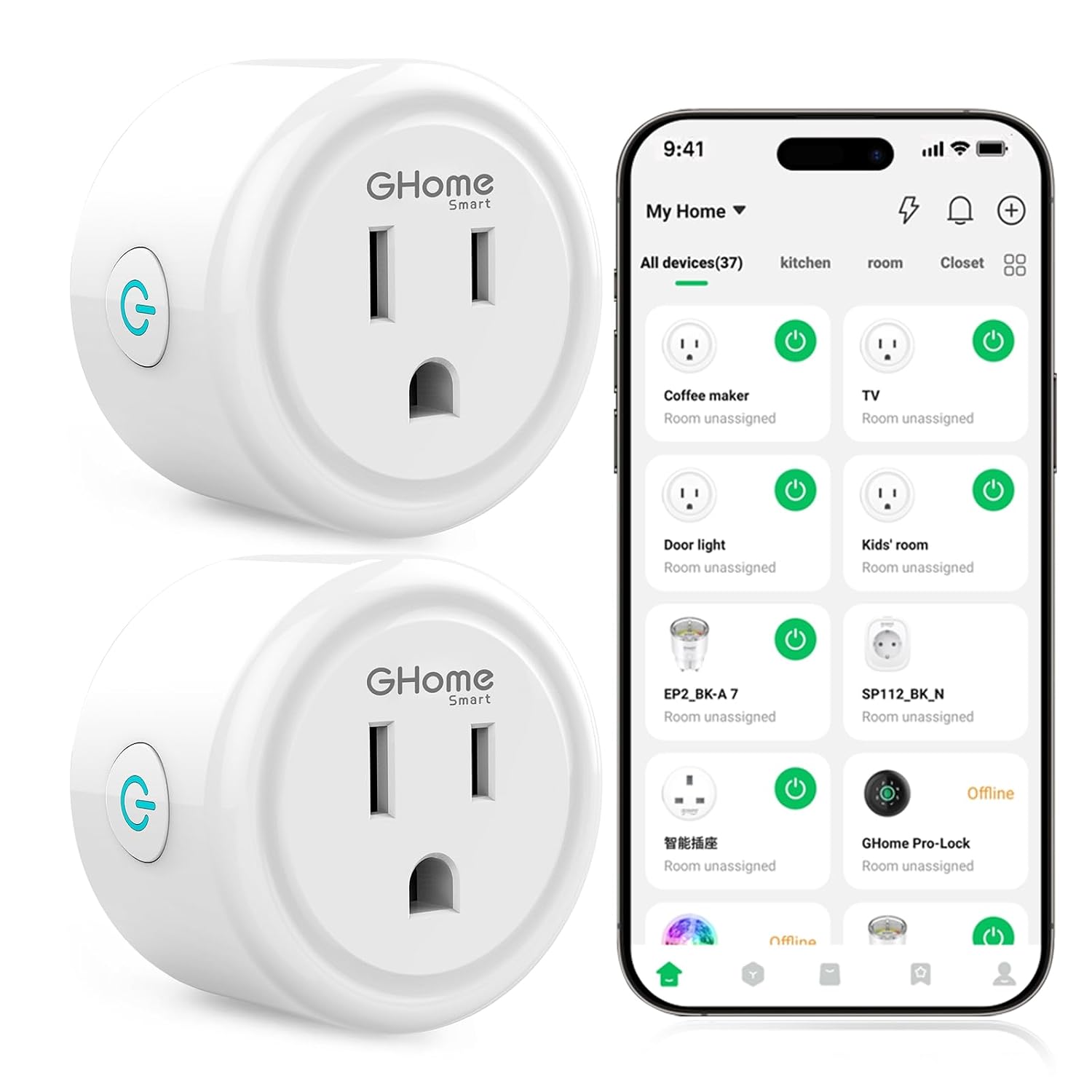 GHome Smart Plug, WiFi Smart Plugs Work with Alexa and Google Home, Smart Outlet