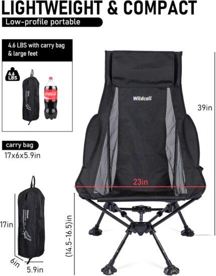 Lightweight Black Reclining Camp Chair - Hình 2