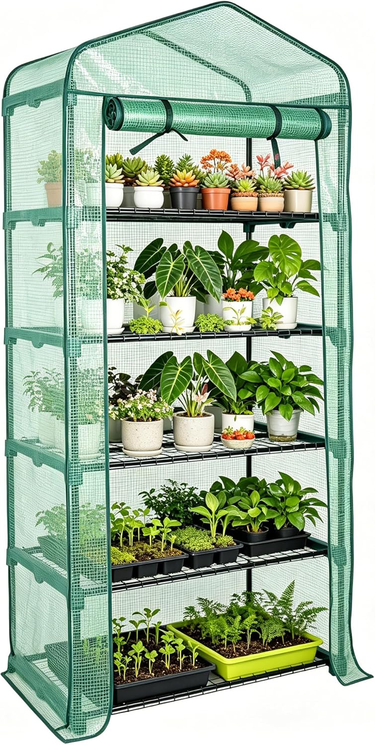 5-Tier Portable Mini Greenhouse with PE Cover & Steel Frame