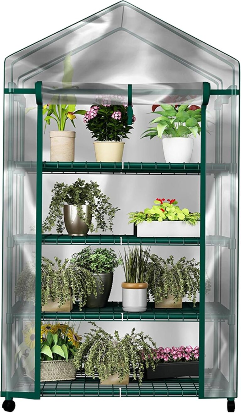 4-Tier Portable Mini Greenhouse with Clear PVC Cover & Wheels