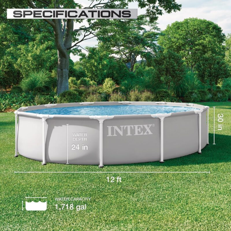 Round Above Ground Pool Set, 12FT x 30IN, Wood-Look