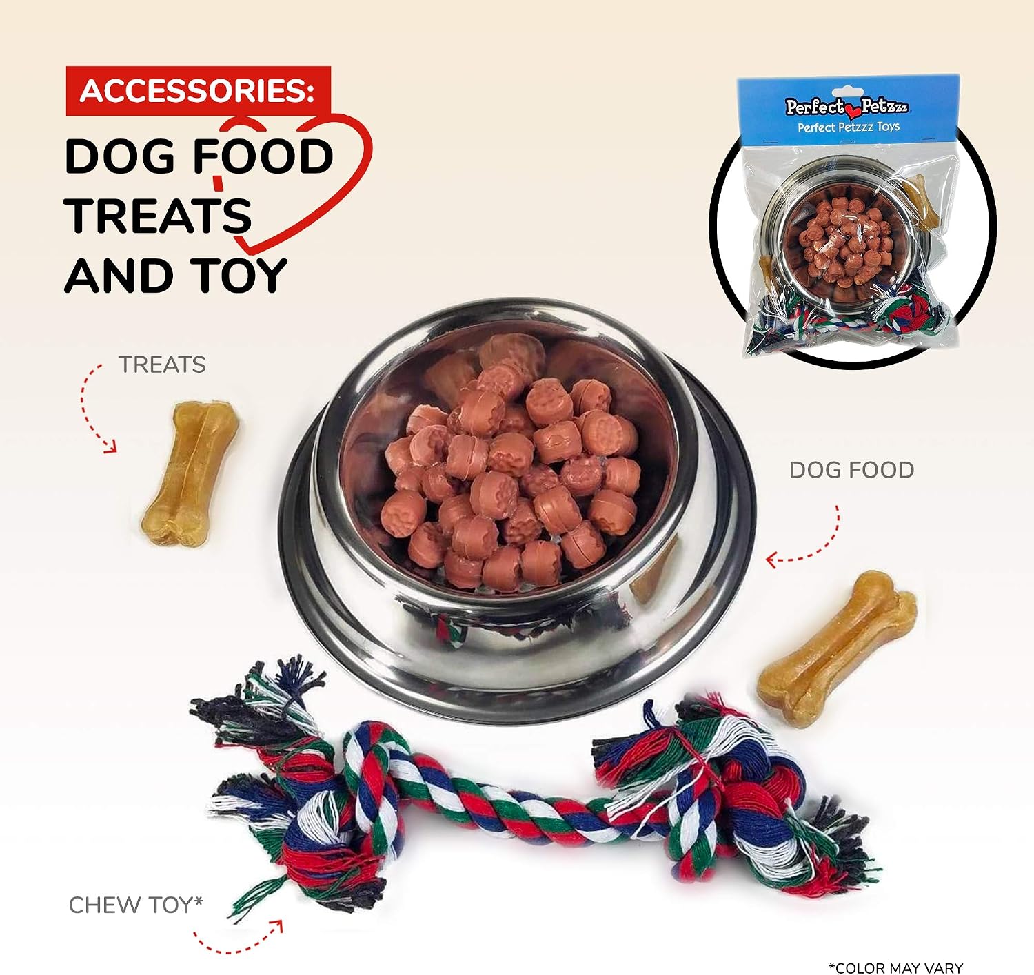 Plush Pet Accessory Kit — Dog Food Bowl, Treats & Brush — image 2