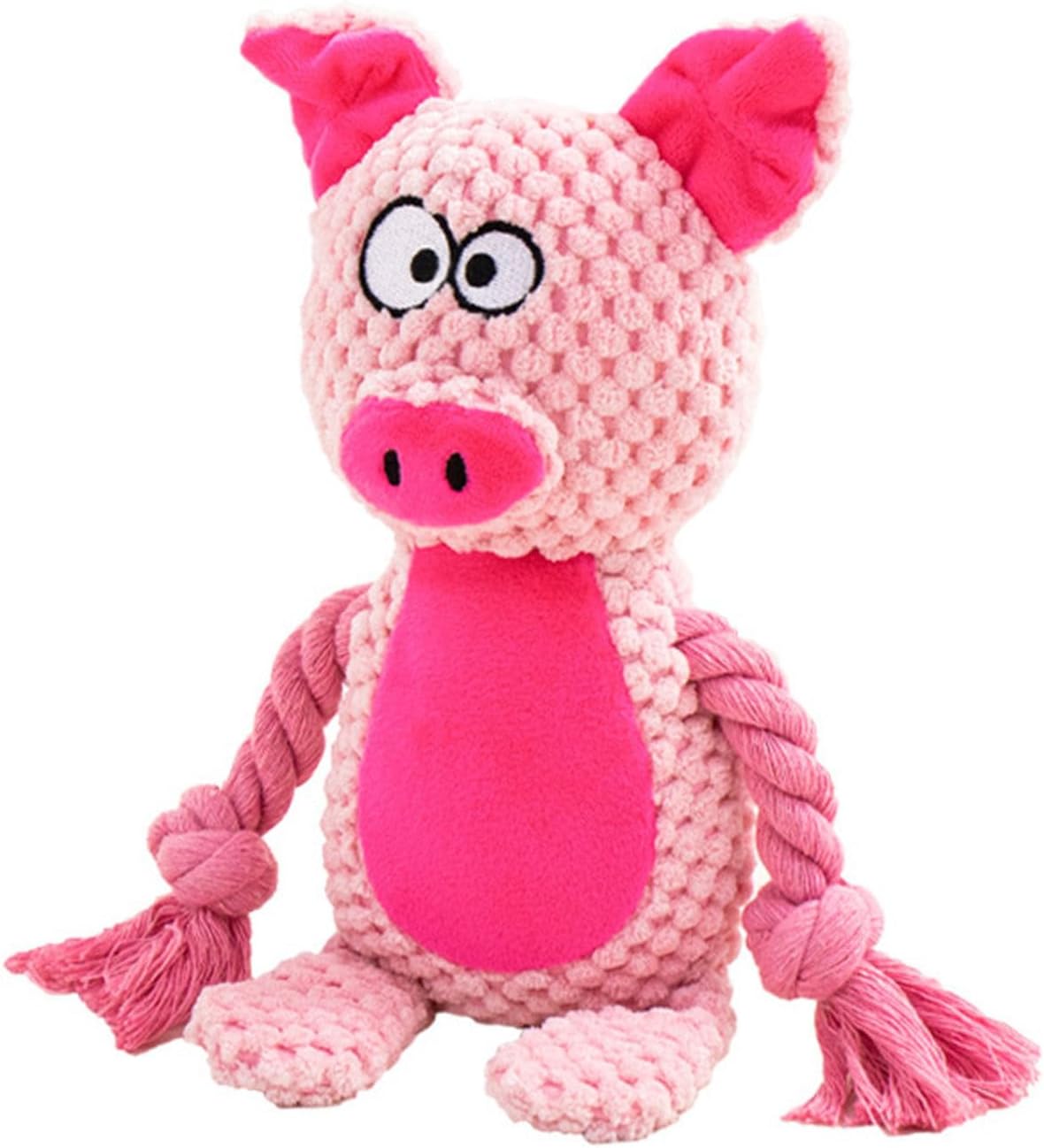 Durable Pink Pig Dog Chew Toy with Squeaker & Rope Legs