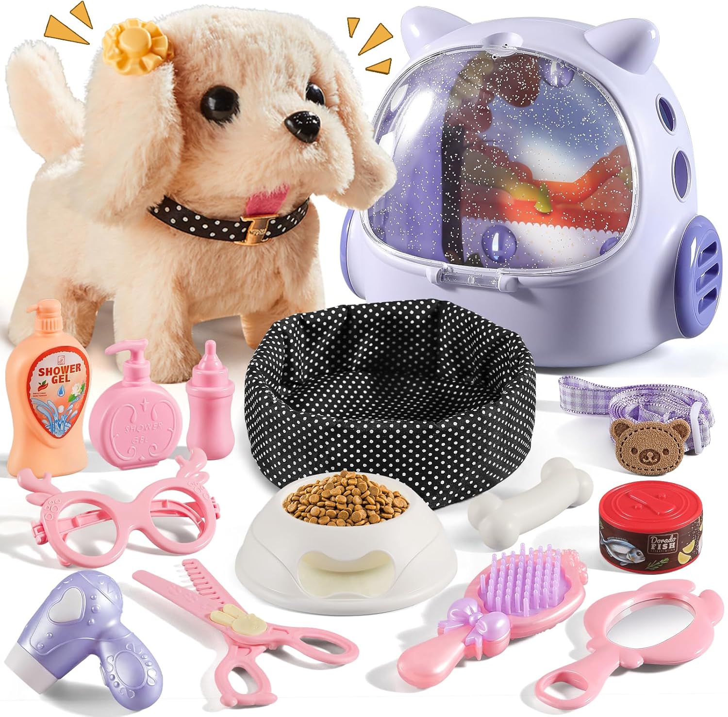 Interactive Plush Puppy Carrier Set - 16-Piece Pet Play Kit