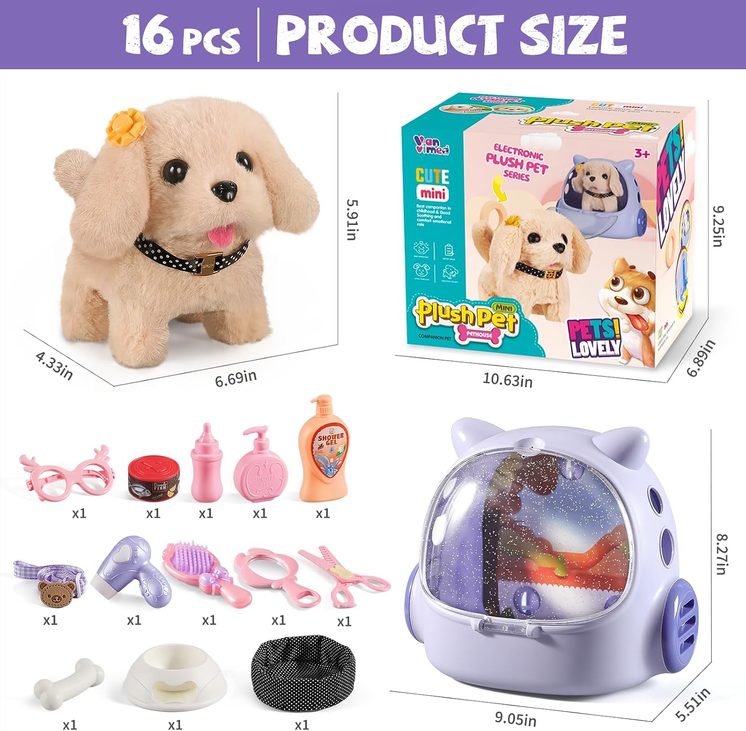 Interactive Plush Puppy Carrier Set – 16-Piece Pet Play Kit — image 2