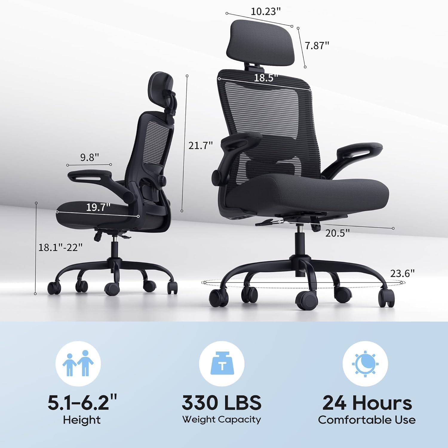 Ergonomic Office Chair for Long Hours, Adjustable Padded Lumbar Support — view 2