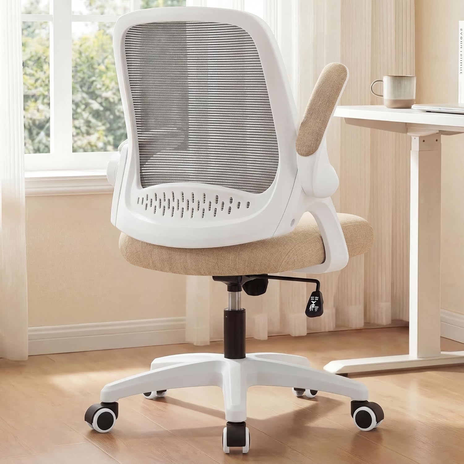 NEO CHAIR Office Desk Chair, Ergonomic Mesh with Flip-Up Armrests, Beige