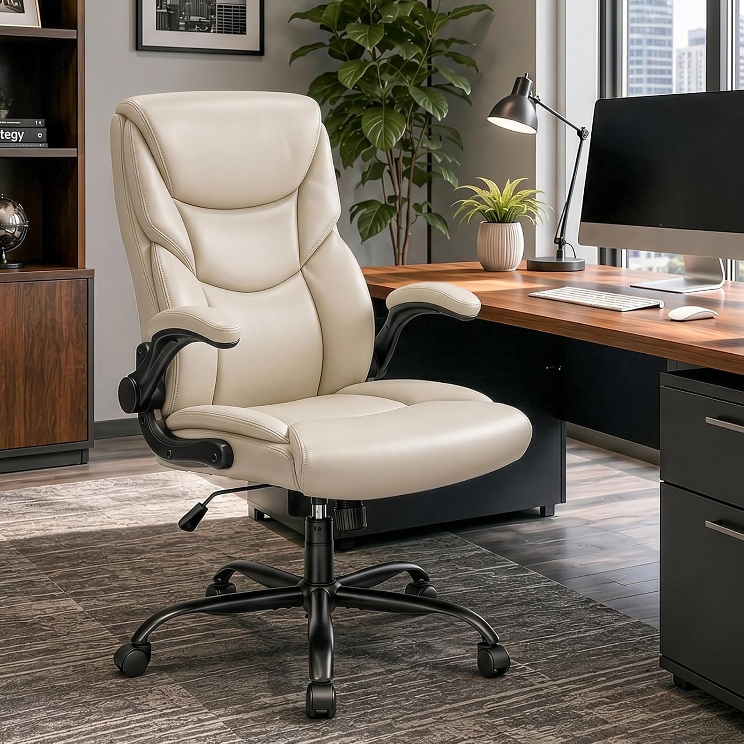 Sweetcrispy Home Office Desk Chairs, High Back PU Leather Chair — view 2