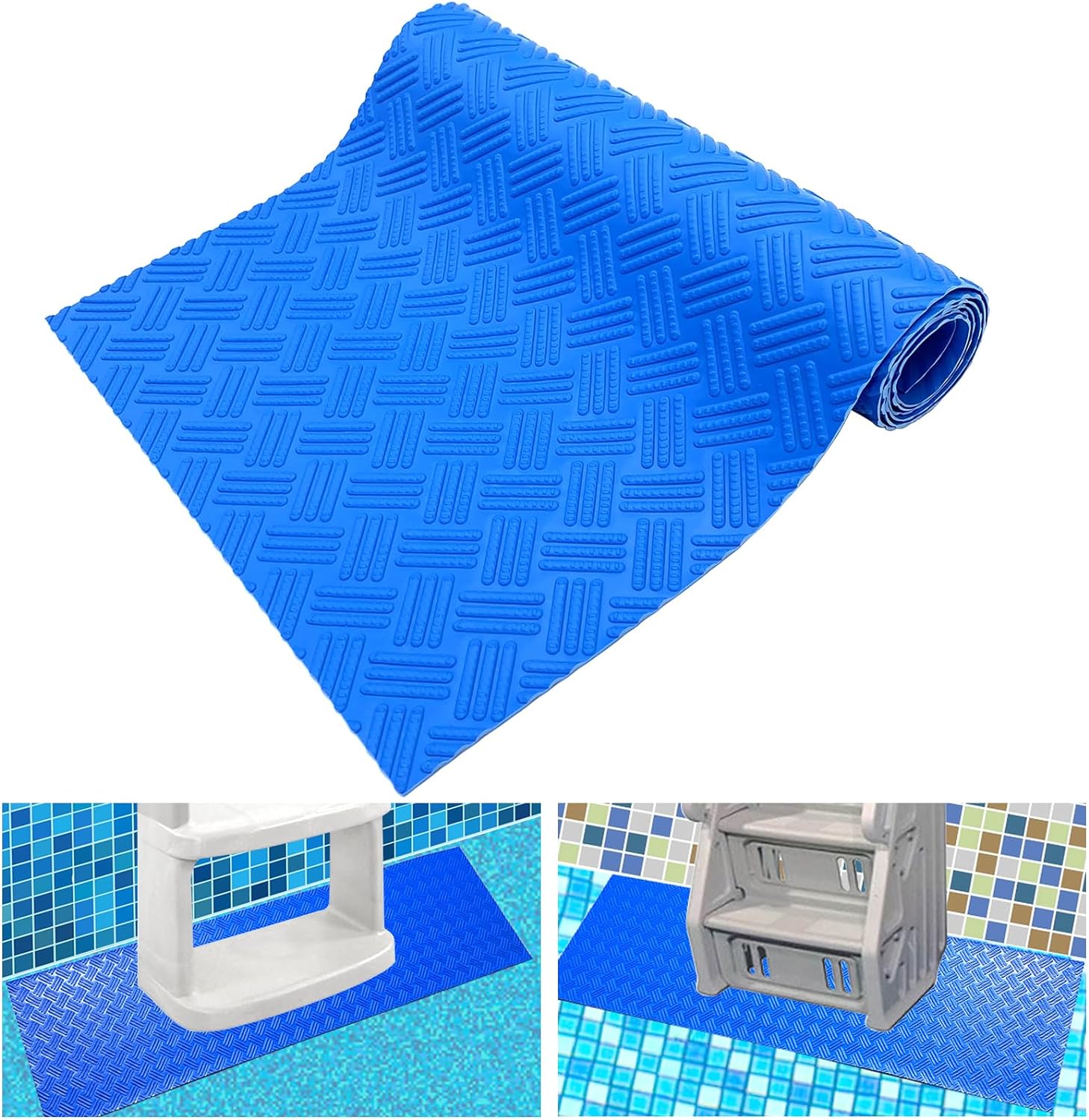 Rubber Pool Step Mat AquaGrip Blue Pool Ladder Mat