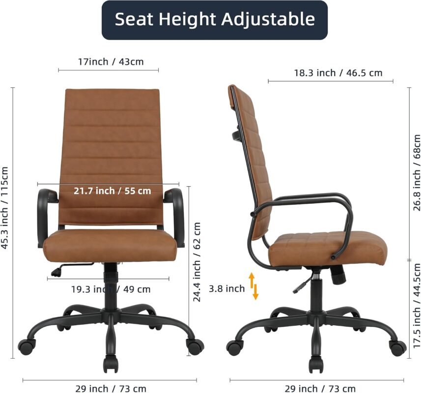 LANDSUN Home Office Chair High Back Executive Chair Ribbed Leather Computer Desk Chair with