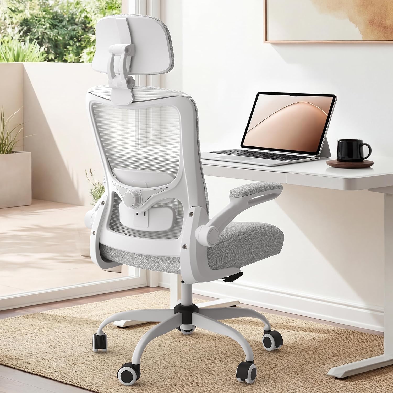 Ergonomic Office Chair for Long Hours, Padded Lumbar Support for Lower Back Relief, 330 lb Capacity, Comfortable Computer Desk Chair for Home Office, Computer & Study (Modern, Light Gray/White)