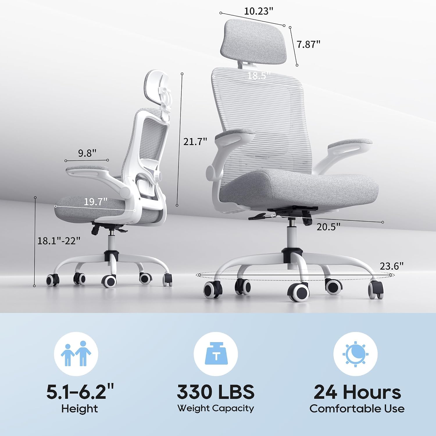 Ergonomic Office Chair for Long Hours, Padded Lumbar Support for Lower Back Relief, 330