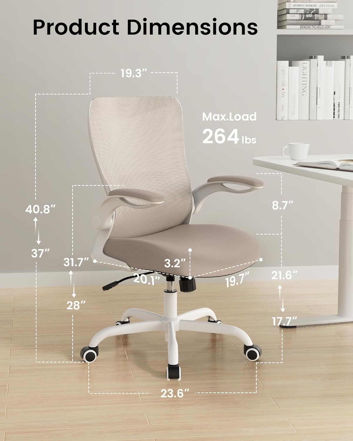 MUXX.STIL Office Chair, Ergonomic Desk Chair with Adjustable Lumbar Support and Flip up Armrest,