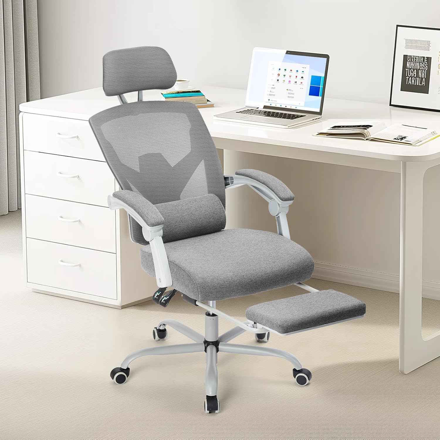 Sweetcrispy Ergonomic Office Chair, Computer Desk Chair with Lumbar Support | Adjustable Footrest, High-Back